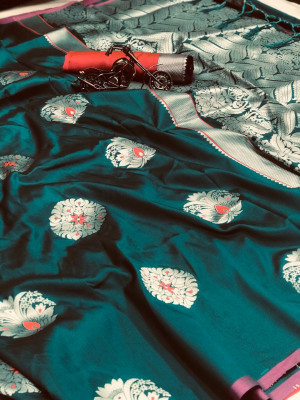Rama green color soft kesari silk saree with zari woven work