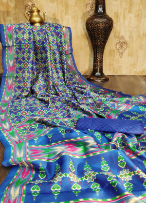Raw silk ikkat printed saree