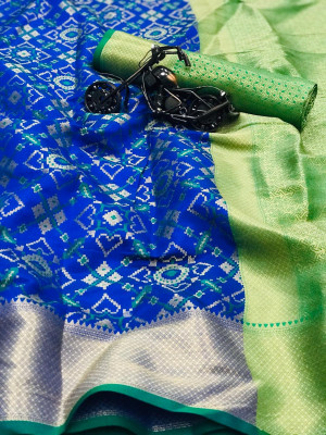 Royal blue color soft banarasi patola silk saree