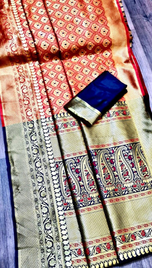 Pure lichi soft silk saree with zari woven rich pallu