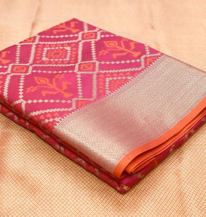 Pink color soft banarasi patola silk saree