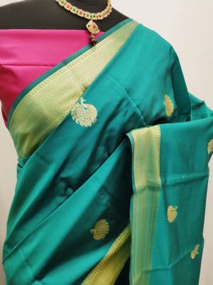 Rama green color Paithani silk zari work saree