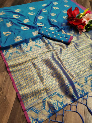 Sky blue color pure cotton silk saree with zari weaving work
