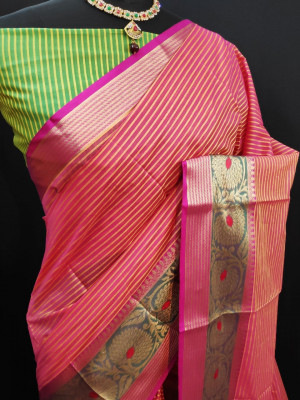 Pink color Soft Cotton silk weaving design saree