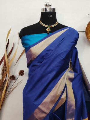 Handloom raw silk saree with ikat woven pallu