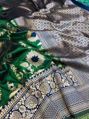 Mehndi green color kanchipuram handloom silk saree with zari work