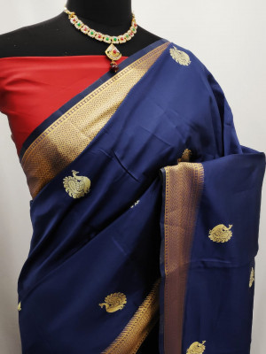 Navy blue color Paithani silk zari work saree