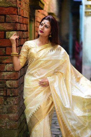 Aasam silk saree with embroidered work border and pallu