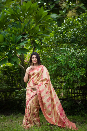 Tussar silk meenakari weaving saree with rich pallu