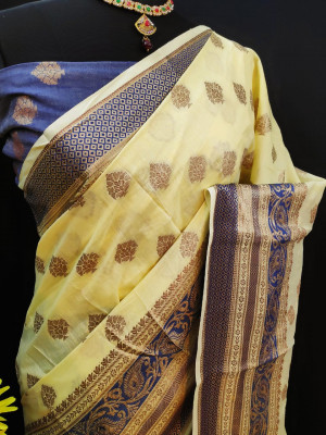 Soft banarasi silk saree with golden zari work