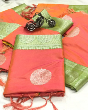 Peach color lichi silk jacquard weaving saree