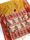 Orange color soft kanchipuram silk saree with zari weaving work