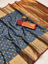 Gray color soft banarasi silk saree with golden zari weaving work