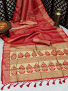 Red color soft banarasi silk saree with woven work
