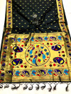 Black color paithani silk saree with golden zari woven work