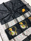 Black color soft paithani silk saree with silver zari weaving work