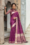 Magenta color tussar silk weaving saree with zari woven butti