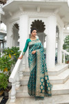 Rama green color bandhani saree with zari weaving work