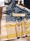 Gray color organza silk saree with woven work