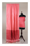 Pink color metallic linen saree with silver zari border