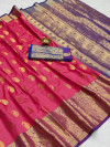 Pink color soft banarasi silk saree with golden zari work