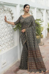 gray color sambalpuri cotton saree with zari border