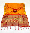Orange color soft silk saree with weaving work