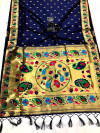 Navy blue color paithani silk saree with golden zari woven work