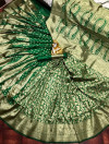 Green color soft banarasi silk saree with golden zari weaving design