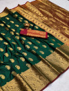 Dark green color soft banarasi silk saree with golden zari work
