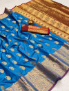 Firoji color soft banarasi silk saree with golden zari work