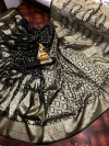 Black color soft banarasi silk saree with golden zari weaving design