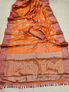 Orange color khicha silk saree with zari weaving work