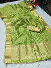 Parrot green color assam silk saree with bandhani print