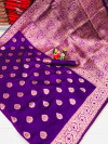 Purple color soft banarasi silk saree with weaving work