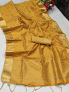 Yellow color assam silk saree with bandhani print