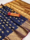 Navy blue color soft banarasi silk saree with golden zari work