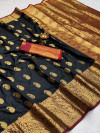 Black color soft banarasi silk saree with golden zari work