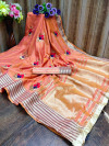 Peach color soft assam silk saree with embroidery work