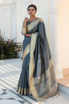 Gray color tussar silk saree with zari weaving border