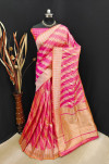 Baby pink color soft banarasi silk saree with golden and silver zari work