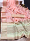 Baby pink color organza silk saree with woven work