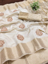 Off White color assam silk saree with embroidery work
