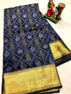 Navy blue color soft cotton silk saree with golden zari border