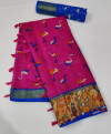 Pink color soft linen cotton saree with zari weaving border