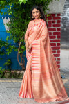 Peach color tussar silk weaving saree with ikat woven border