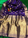 Royal blue color soft banarasi silk saree with golden zari weaving work