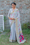 Gray color soft chanderi cotton saree with contrast woven work