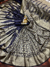 Navy blue color soft banarasi silk saree with golden zari weaving design