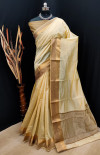 Cream color soft  silk saree with golden zari border